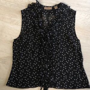 Black and white sleeveless silk top